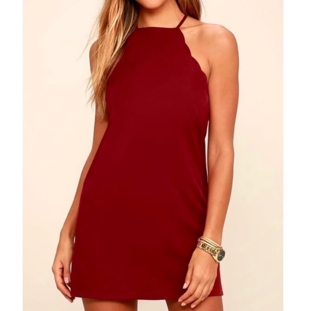 Lulus red mini dress with scalloped neckline